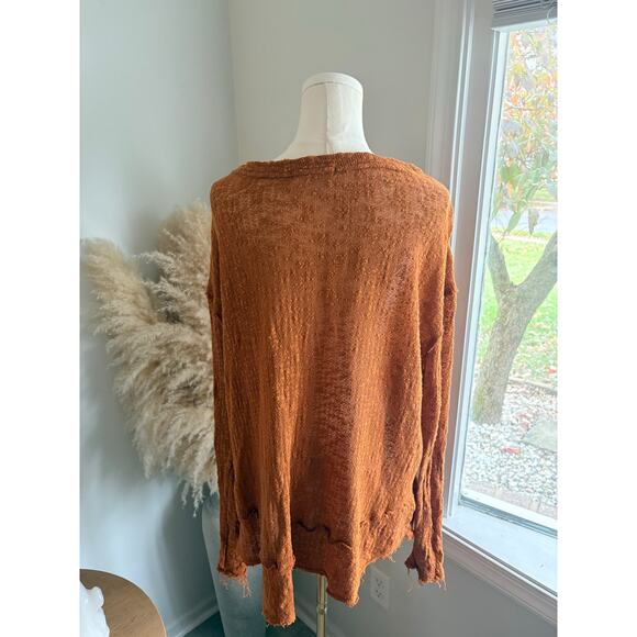 Free People Ocean Air Hacci Top Size Large Copper Orange Bohemian Long Sleeve - Picture 6 of 9